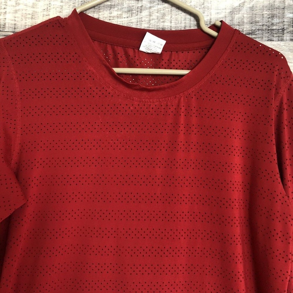 Zyia Active Shirt Womens Large Red Long Sleeved Perforated Mesh Workout Athletic - Picture 3 of 9